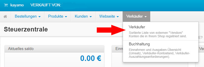 Auswahl Verk&auml;uferkonto bei kayamo