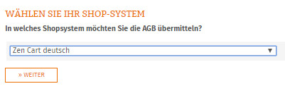 Auswahl Zen Cart deutsch für die AGB-Übertragung