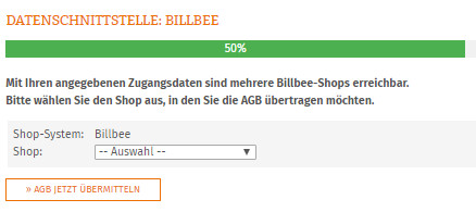 Auswahl des relevanten Shops bei Billbee