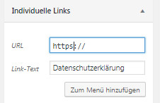 Auswahl individuelle Links im Menü - Eingabe des Hosting-Links