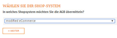 Auswahl modified ecommerce für die Datenübertragung