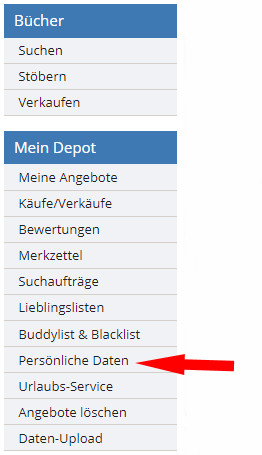 Auswahl persönliche Daten bei Booklooker