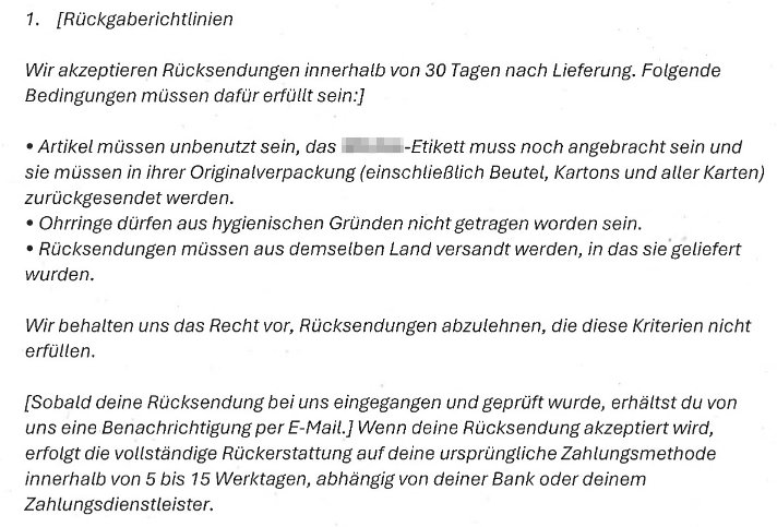 Beanstandete R&uuml;ckgaberichtlinie