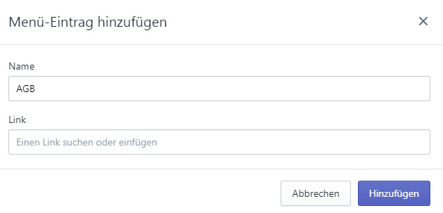 Benennung des neuen Menüeintrags