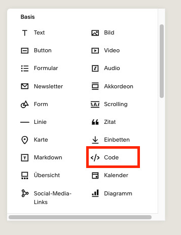 Code in Squarespace hinzuf&uuml;gen