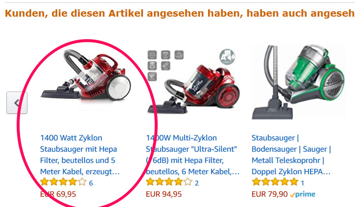 Cross-selling-Angebote auf Amazon