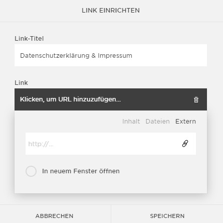 Datenschutzerklärung und Impressum als Direktlink in der Fußzeile bei Squarespace