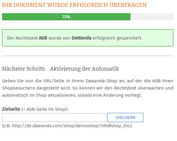 Dawanda AGB und Datenschutz gespeichert und Aktivierung der Automatik