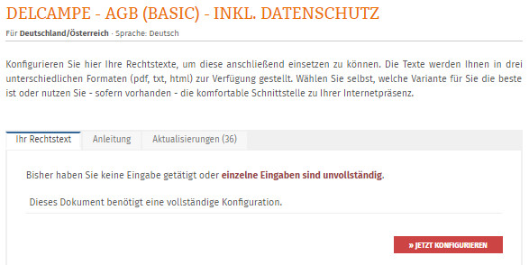 Delcampe Rechtstexte mit Konfigurationsbedarf