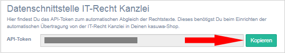 Der API-Token im kasuwa Shop-Backend