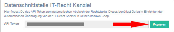 Der API-Token im kasuwa Shop-Backend