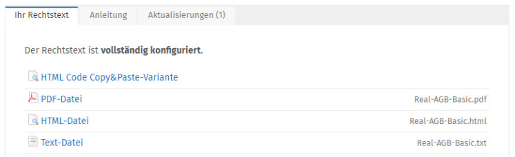 Die verfügbaren Formate der Real-AGB