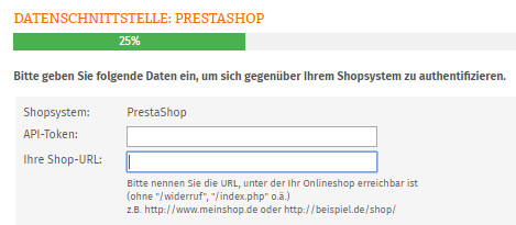 Eingabe API-Token für Prestashop