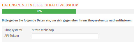 Eingabe API-Token für Strato Webshop