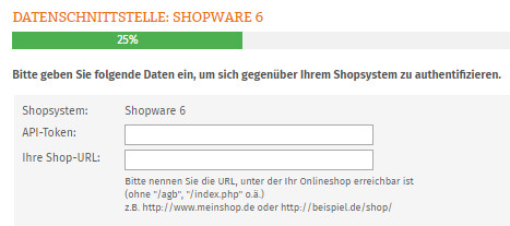Eingabe API-Token und Shop-URL für Shopware 6 AGB Schnittstelle