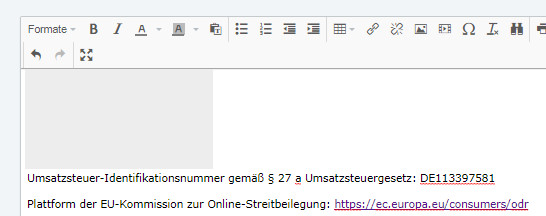 Eingabe Impressum bei Lightspeed