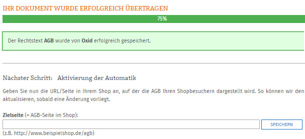 Eingabe Zielseite der AGB im Oxid-Shop