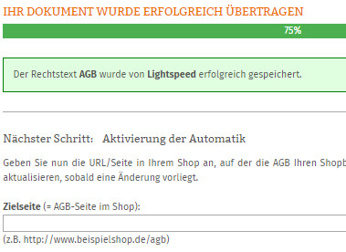 Eingabe Zielseite für Lightspeed Schnittstelle