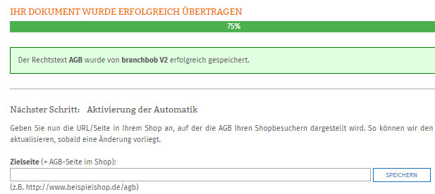 Eingabe der AGB-Zielseite für die Automatik