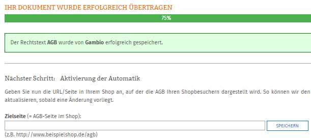 Eingabe der Zielseite der AGB im Gambio-Shop nach Zuweisung im Content-Manager