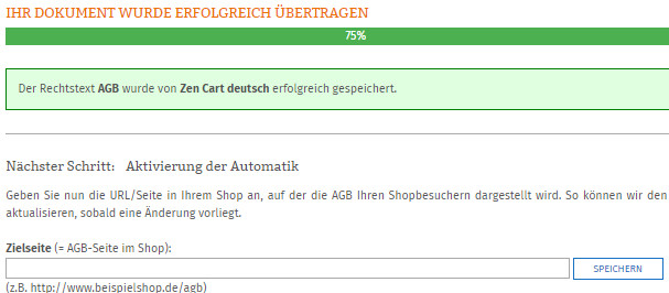 Eingabe der Zielseite der AGB im Zen Cart Frontend