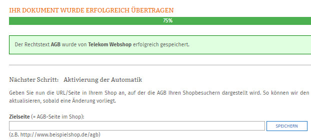 Eingabe der Zielseite für die AGB im Telekom Webshop
