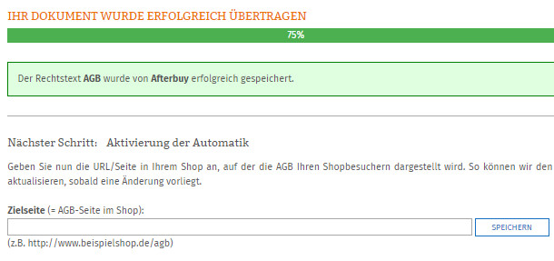 Eingabe der Zielseite für die Aktualisierungs-Automatik