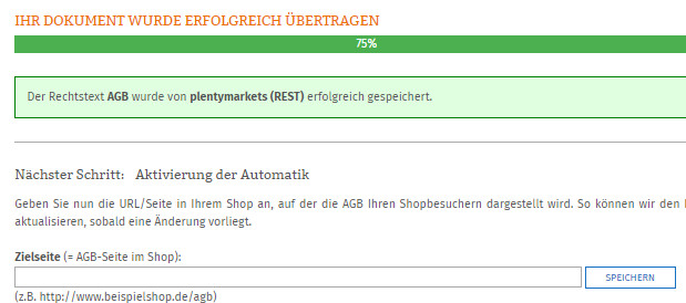 Eingabe der Zielseite für die Automatik