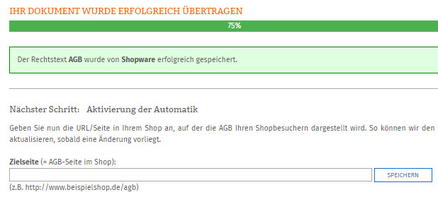 Eingabe der Zielsseite der AGB im Shopware-Shop