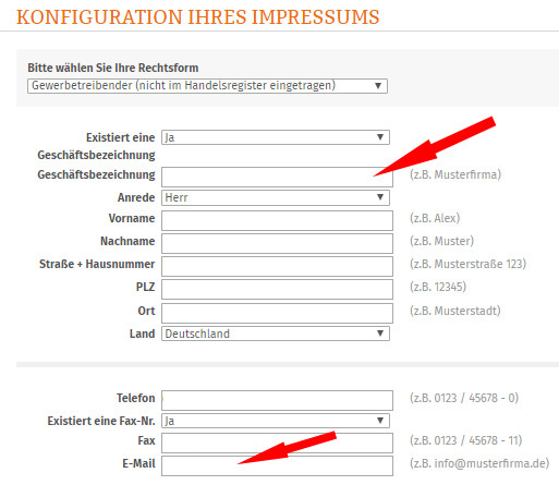 Eingabe neue Mailadresse im Impressum für kasuwa Shops