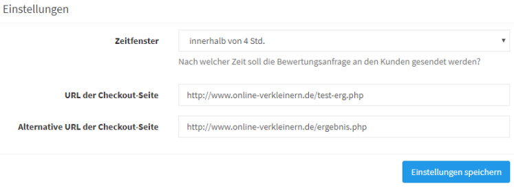 Eingabebereich Zeitfensster und Checkoutseiten bei Shopvote Easy Reviews