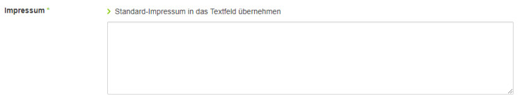 Eingabebereich für das Impressum bei Hood