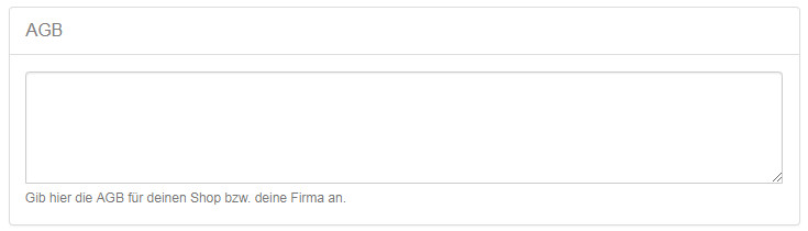 Eingabebereich für die AGB bei Tahai