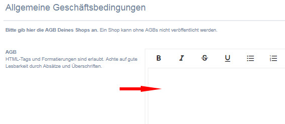 Eingabebereich f&uuml;r die AGB bei kasuwa