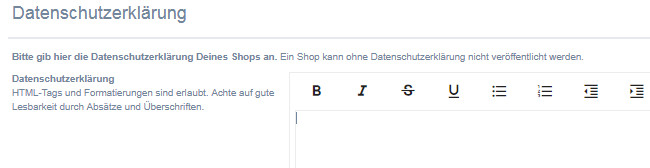 Eingabebereich f&uuml;r die Datenschutzerkl&auml;rung bei kasuwa