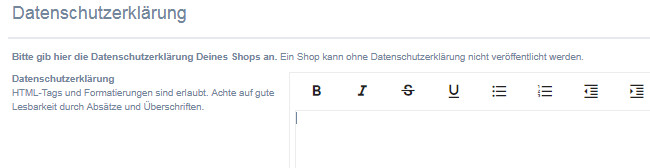 Eingabebereich für die Datenschutzerklärung bei kasuwa