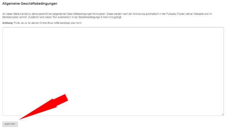 Eingabefeld für die AGB bei jimdo