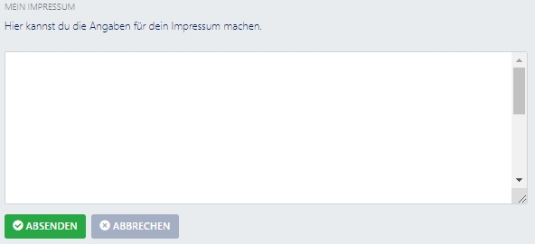 Eingabereich f&uuml;r das Impressum im cardmarket Firmenprofil