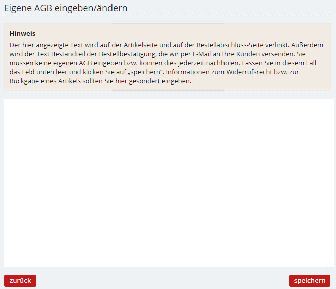 Eingabereich für die AGB bei Booklooker