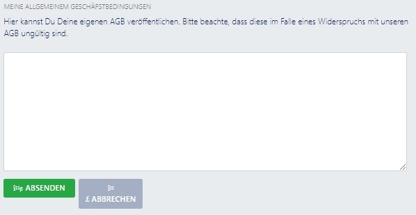 Eingabereich f&uuml;r die AGB im cardmarket Firmenprofil