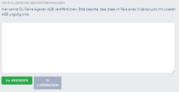 Eingabereich für die AGB im cardmarket Firmenprofil