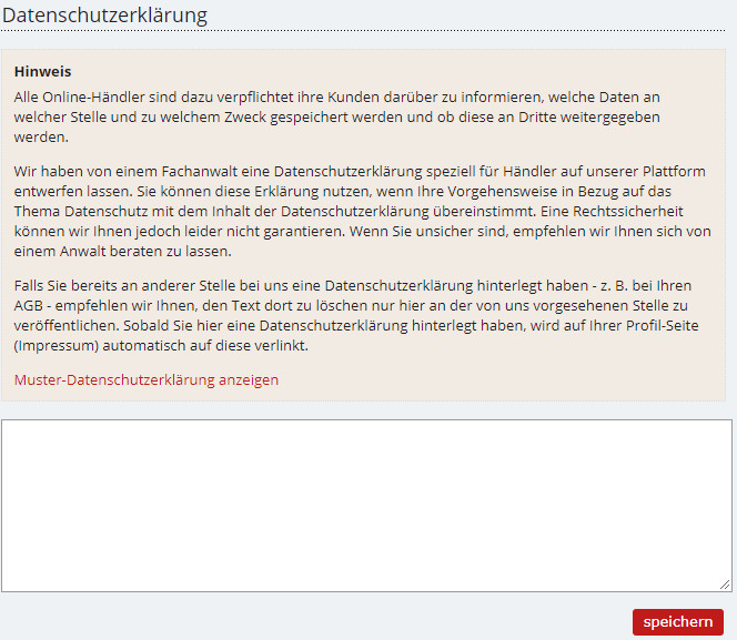 Eingabereich für die Datenschutzerklärung bei Booklooker