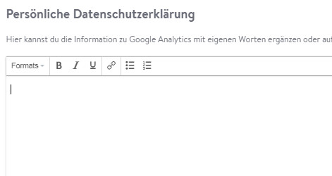 Eingabereich für die Datenschutzerklärung bei Jimdo