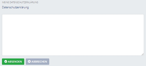 Eingabereich für die Datenschutzerklärung im cardmarket Firmenprofil