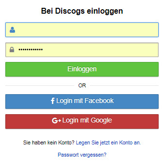 Einloggen im Discogs Account