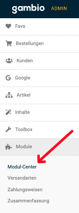Einrichtung Schnittstelle - Gambio Shop - Modul Center