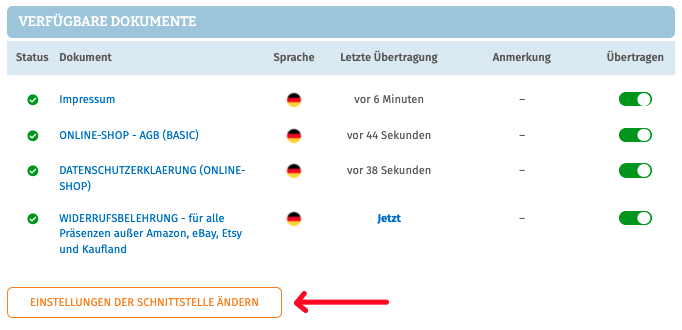 Einstellungen &auml;ndern