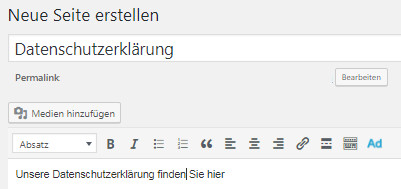 Erstellen einer Seite Datenschutzerklärung in Wordpress