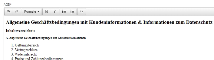 Fairmondo - Einfügen von AGB und Datenschutzerklärung im HTML-Format