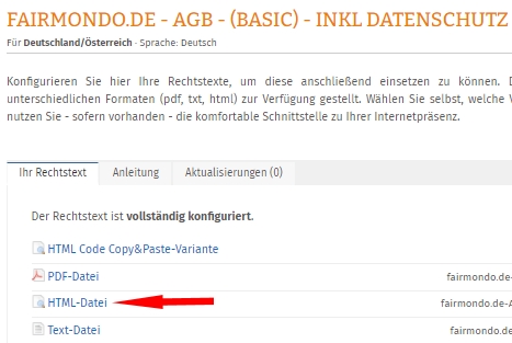 Fairmondo - verf&uuml;gbare Textformate der AGB - Auswahl html